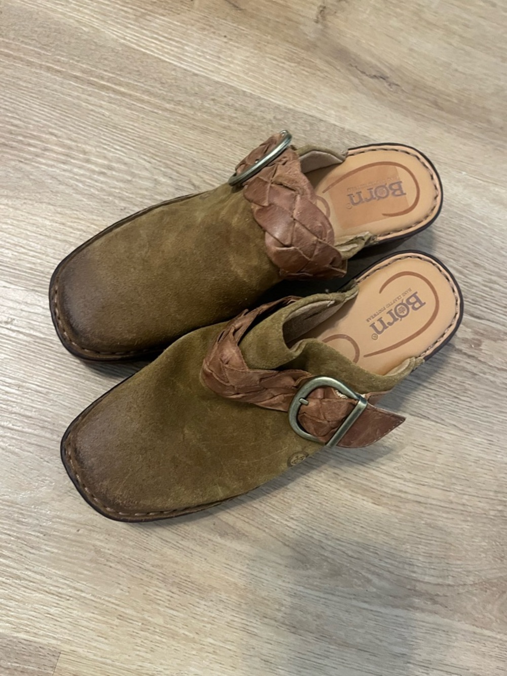 Born Hally Clog Shoes in Brown Suede